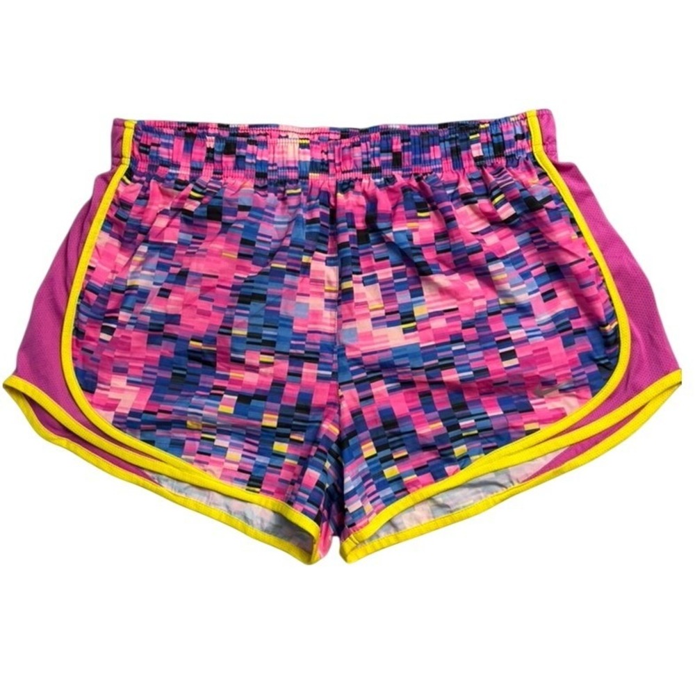 Nike Running Shorts Women Large Pink Multi Color Pixel Print Dri-FIT Athletic